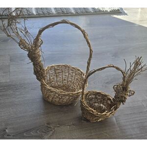2 Vintage Willow Deer Woven Basket Gold Christmas Holidays